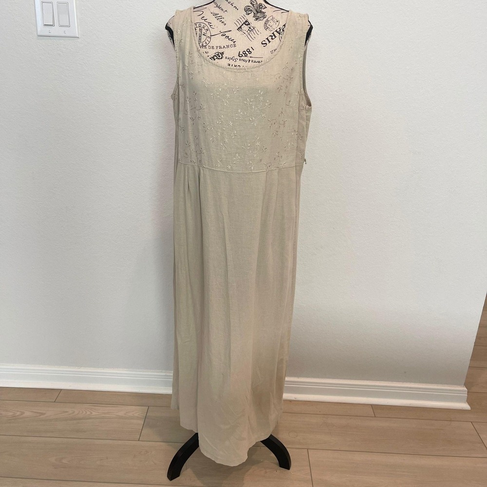 Katie Lee Collection Linen Blend Embroidered Sleeveless Maxi Dress Size L‎